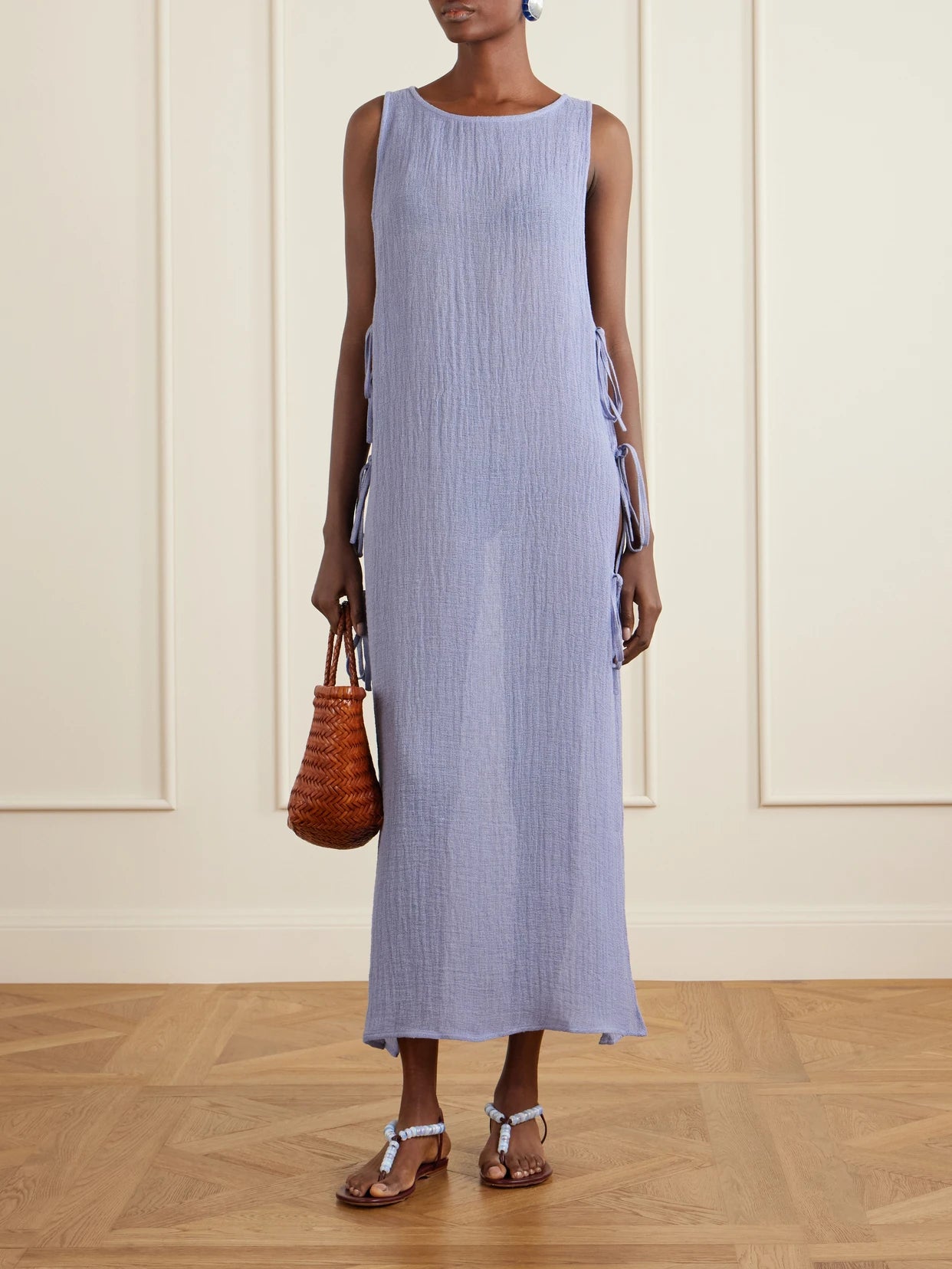 Image of Dresses. Product name - Jarajug Organic Linen Midi Dress in Blue colour by brand - Le Kasha