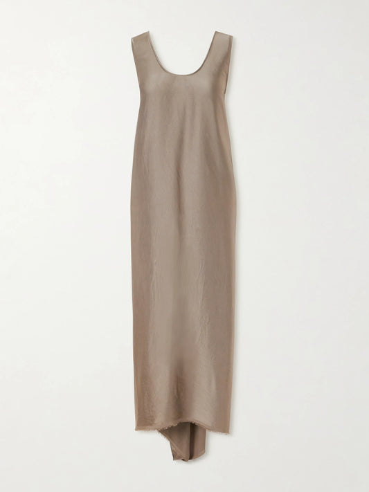 Signy Gathered Frayed Satin Midi Dress