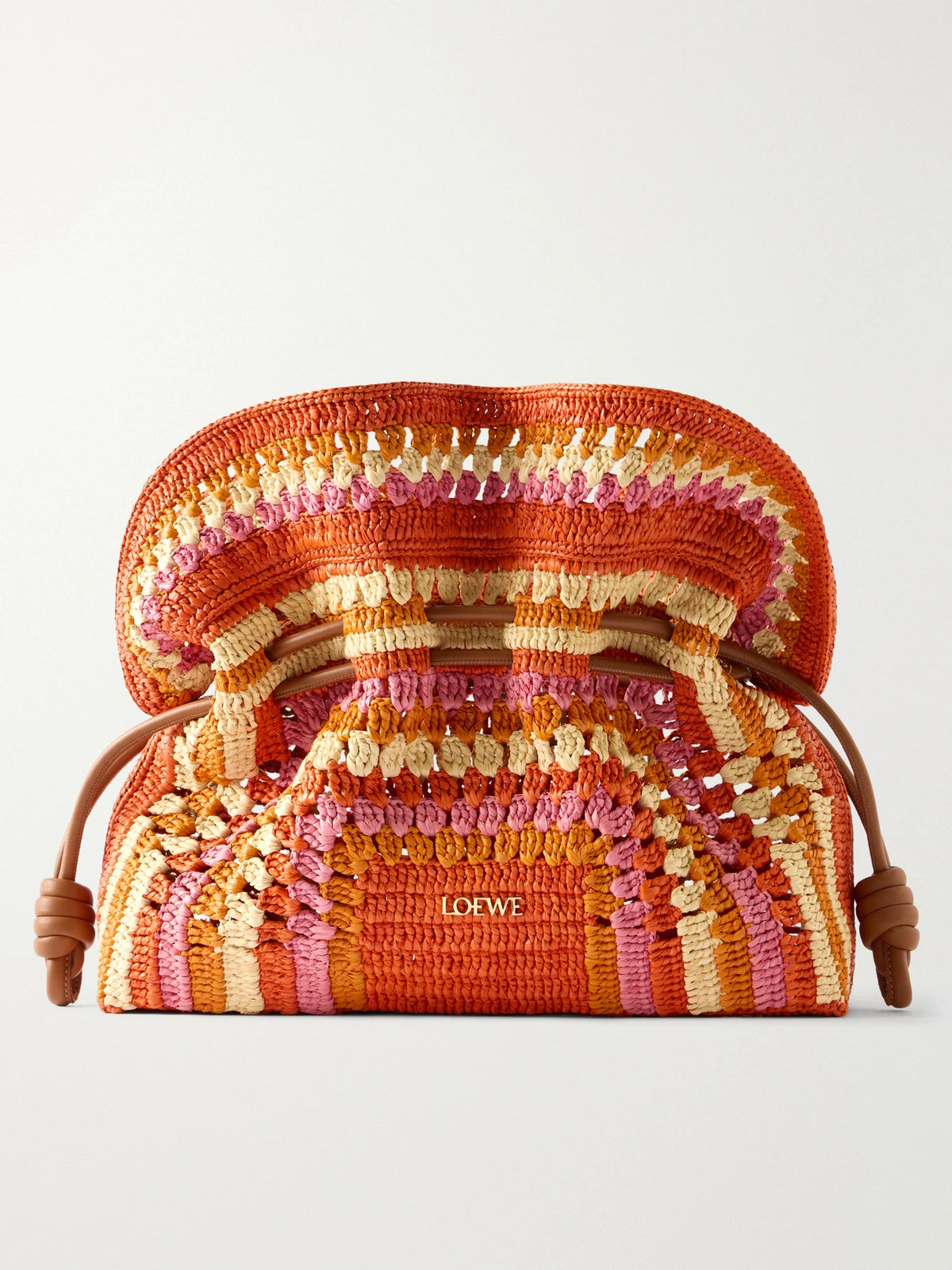 + Paula's Ibiza Flamenco Mini Leather-trimmed Crocheted Raffia Clutch
