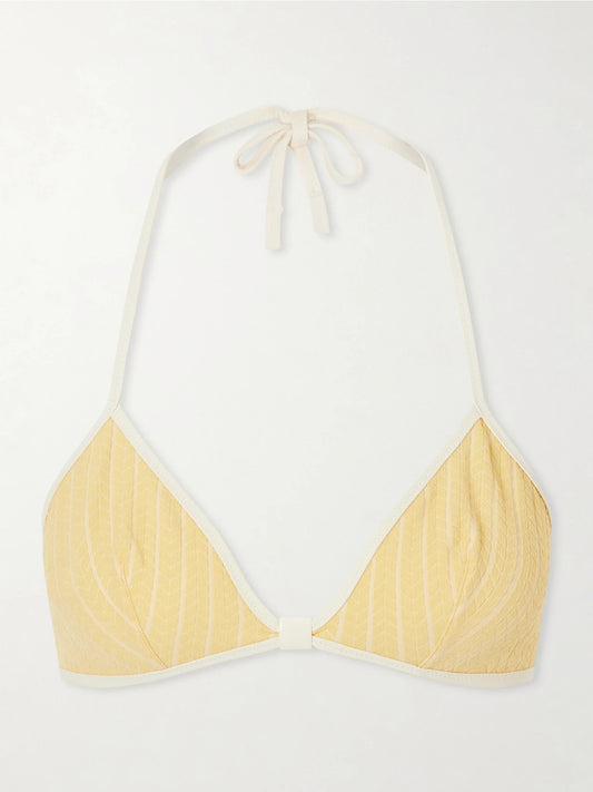 Image of Swimwear. Product name - Sunshine Jacquard Bikini Top in Yellow colour by brand - Eres