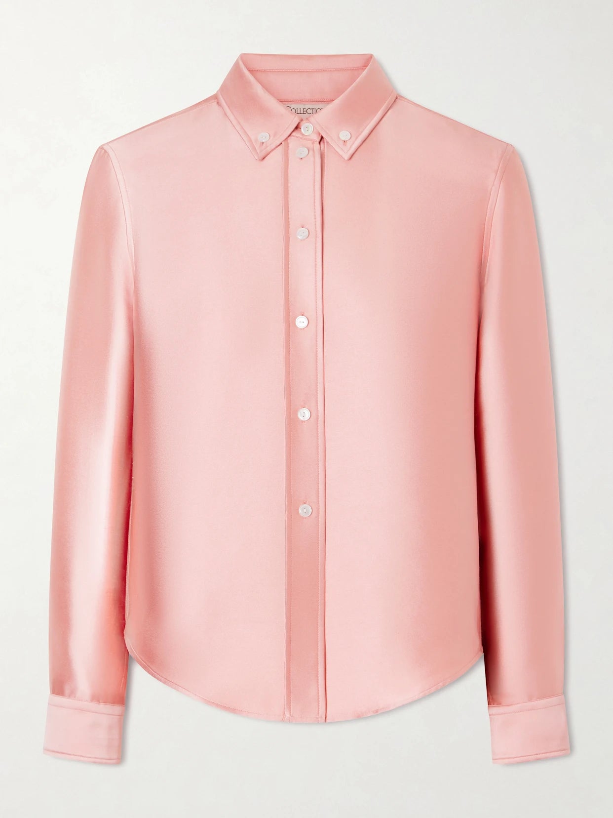 Image of a model wearing Tops. Product name - Sophie Satin Shirt in Pink colour by brand - Calvin Klein Collection