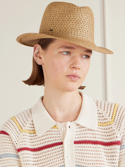 Image of Hats. Product name - Lillian Embellished Raffia-effect Hat in Camel colour by brand - Eugenia Kim