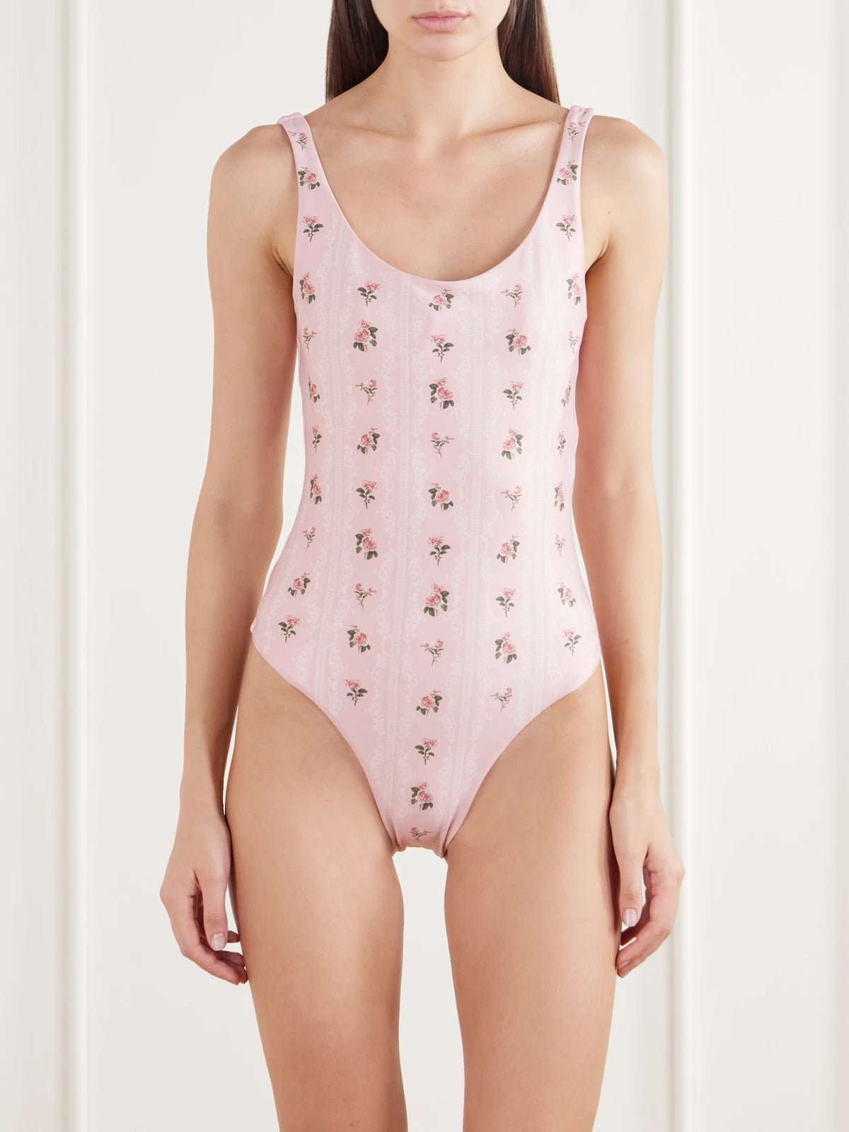 Image of Swimwear. Product name - Gema Floral-print Swimsuit in Pink colour by brand - Agua by Agua Bendita