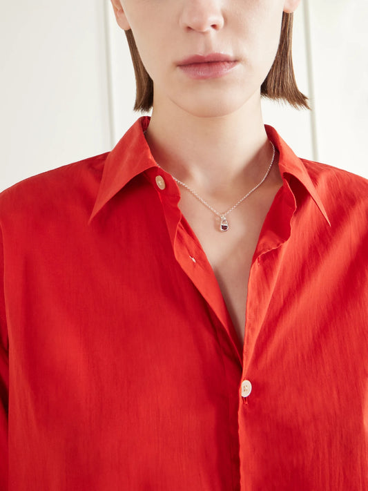 Image of Necklaces. Product name - Mini Half Moon Lock Silver Garnet Necklace in Multi colour by brand - Loren Stewart
