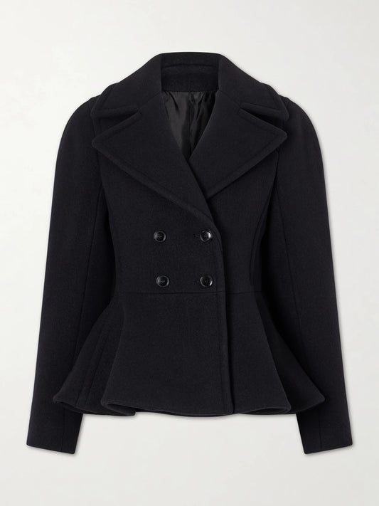 Image of Coats & Jackets. Product name - Double-breasted Wool-blend Peplum Coat in Navy colour by brand - Alaïa