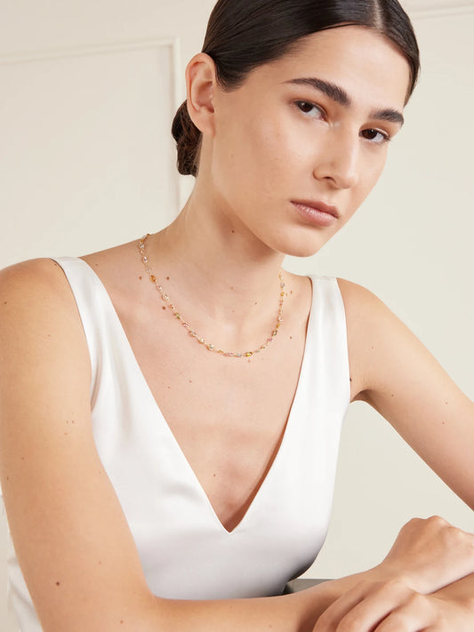 Image of Necklaces. Product name - Chakra 18-karat Gold And Sapphire Beaded Necklace in Multi colour by brand - JIA JIA