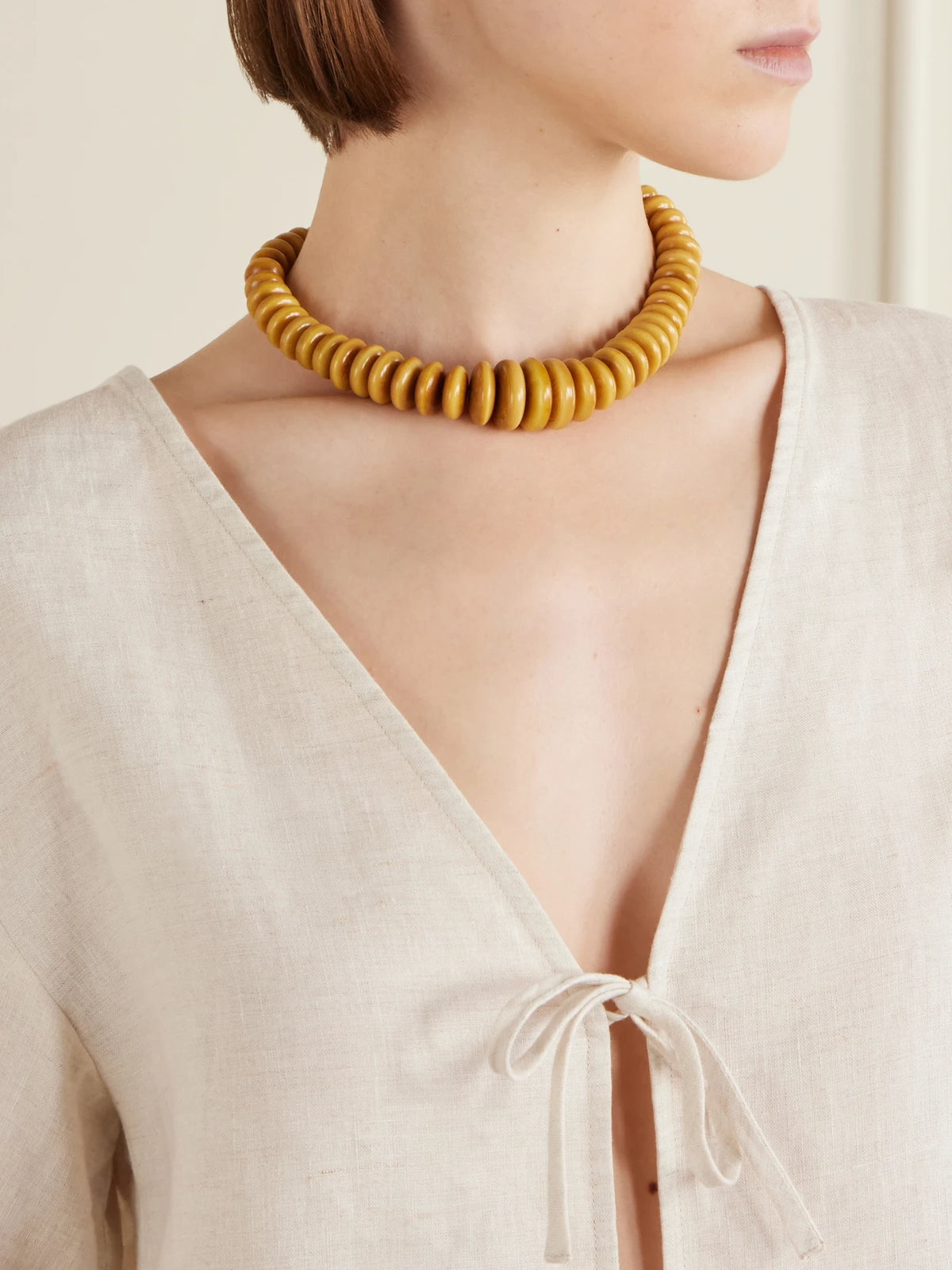 Image of Necklaces. Product name - The Loop Beaded Tagua And Leather Necklace in Camel colour by brand - Hunting Season