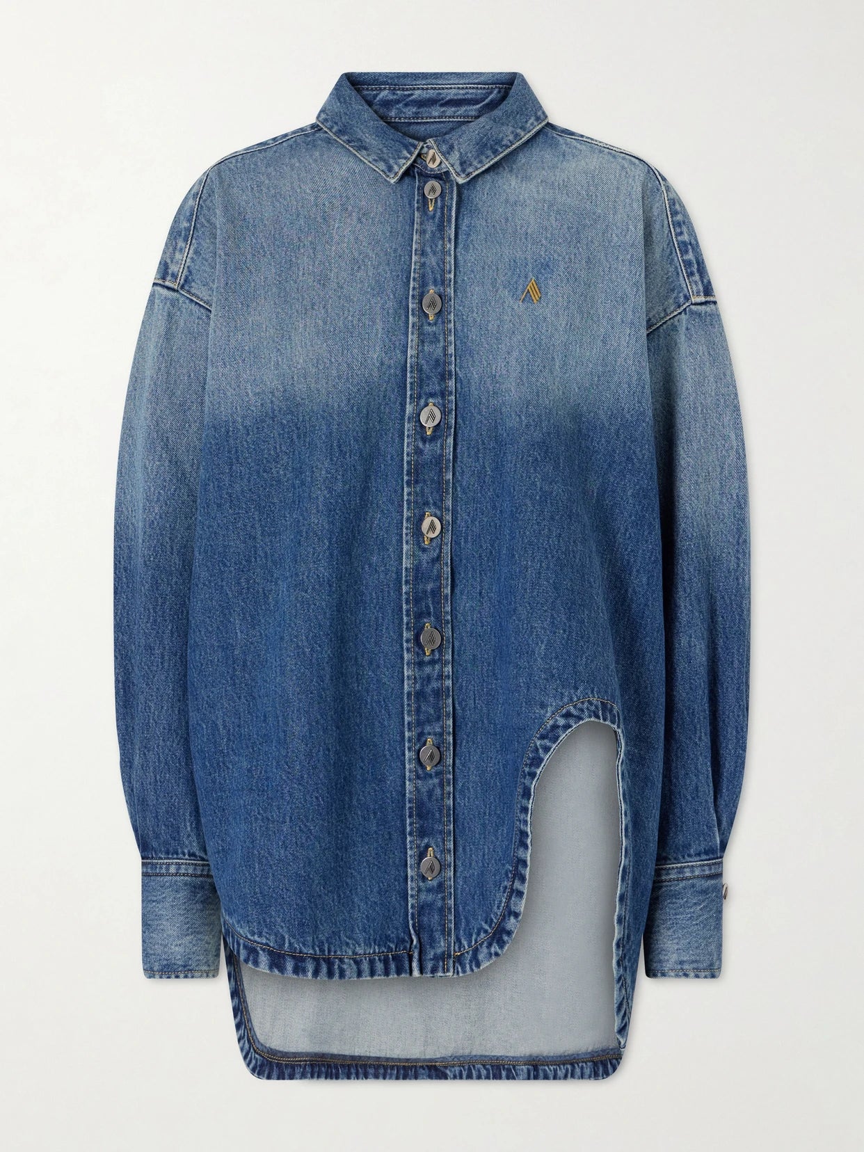Image of Coats & Jackets. Product name - Logo-embroidered Washed Denim Jacket in Blue colour by brand - The Attico