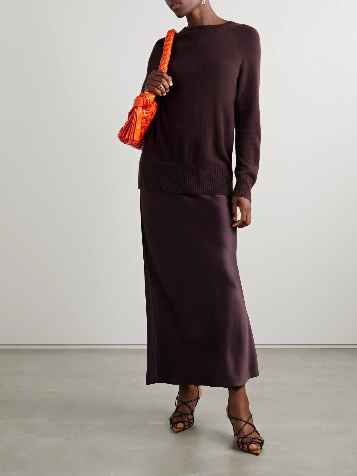 Image of Dresses. Product name - Monument Cashmere And Silk-satin Maxi Dress in Brown colour by brand - Christopher Esber