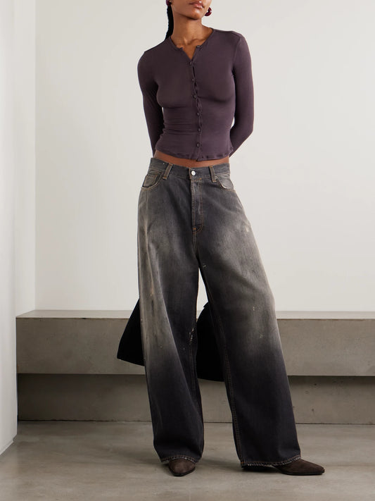 Image of Sleepwear & Loungewear. Product name - Sheer Modal-blend Cardigan - Phoenix in Brown colour by brand - SKIMS