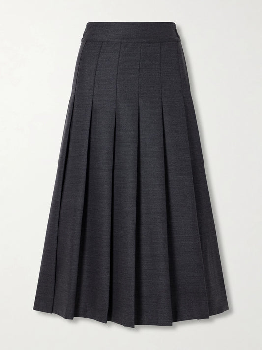 RÓHE Pleated Wool-blend Midi Skirt