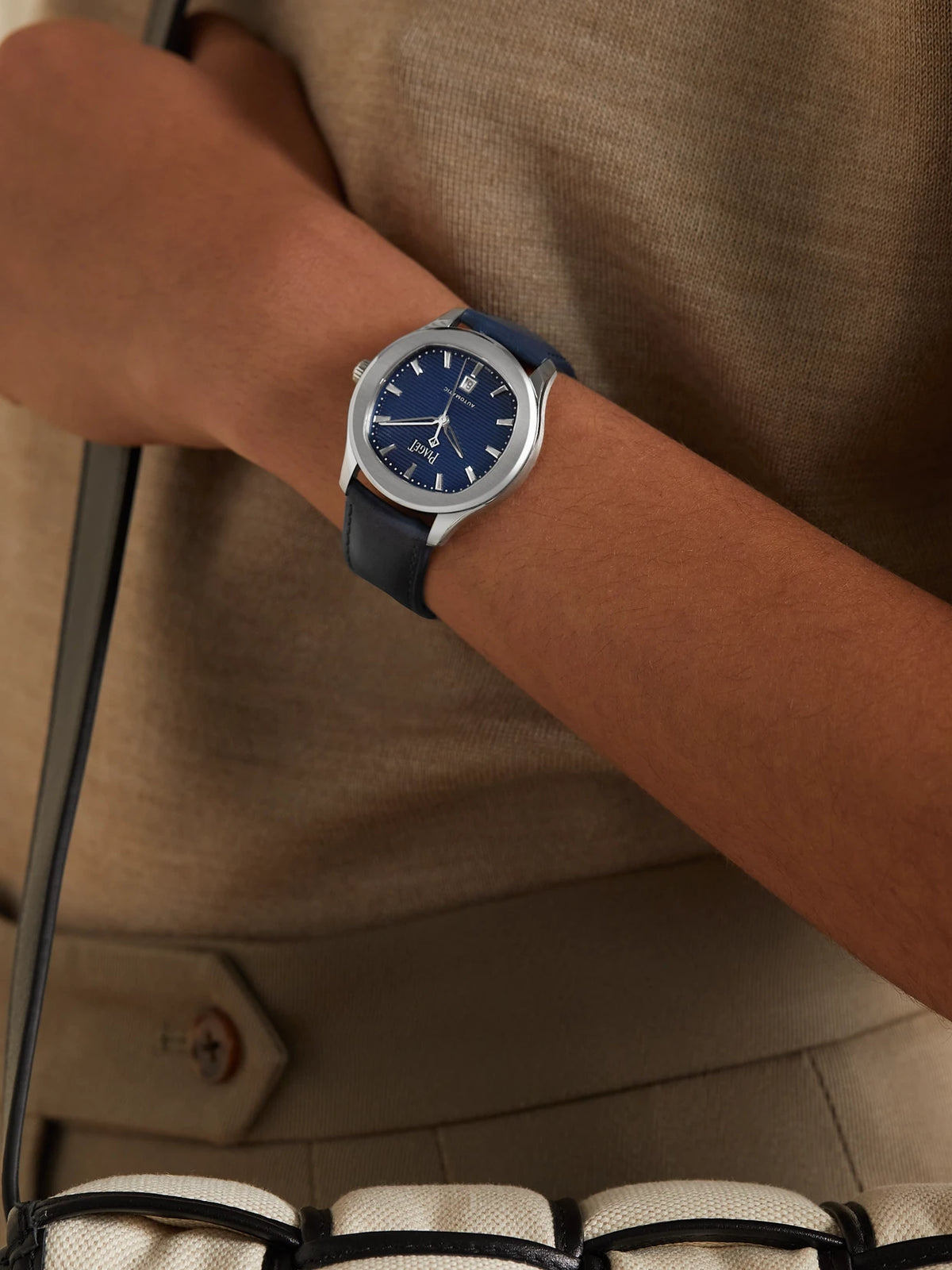 Image of Watches. Product name - Polo Date Automatic 36mm Stainless Steel And Leather Watch in Silver colour by brand - Piaget