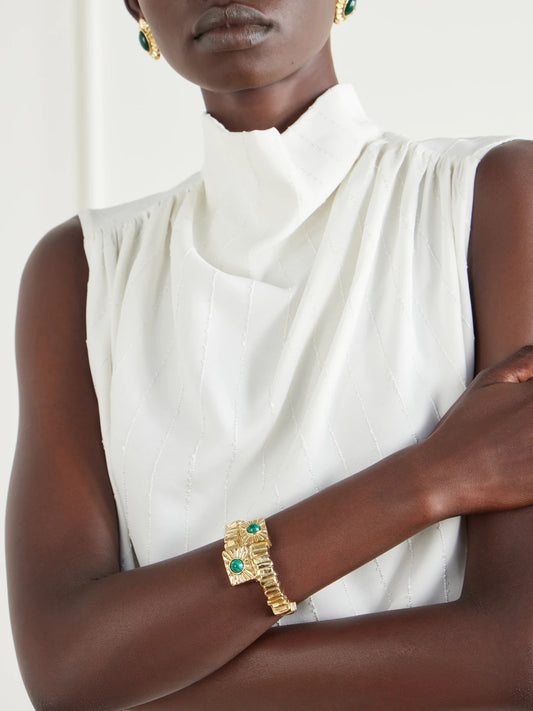 Image of Bracelets. Product name - Kabala Gold-plated Malachite Bracelet in Multi colour by brand - Paola Sighinolfi