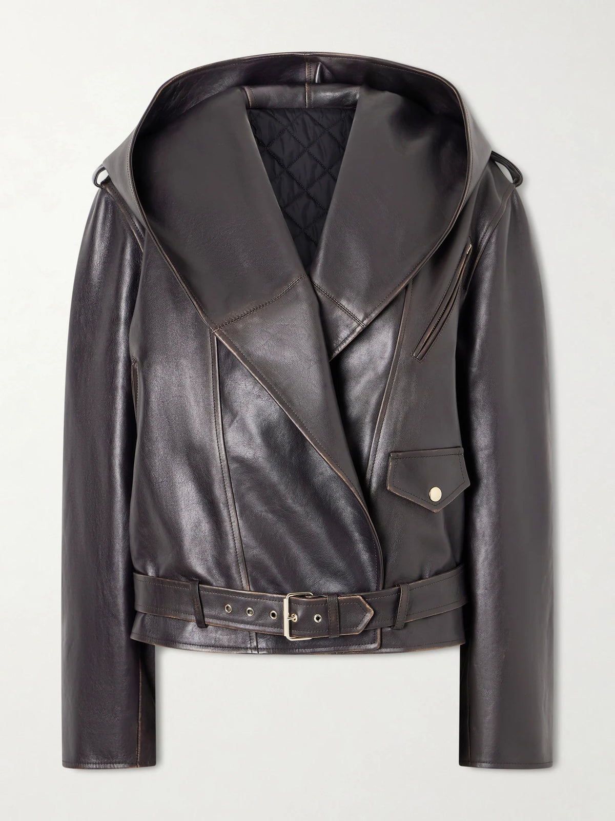 Belted Leather Biker Jacket