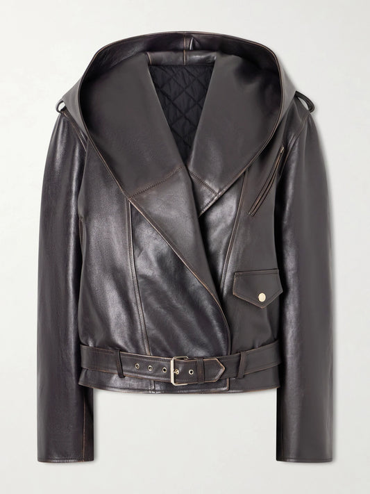 Belted Leather Biker Jacket