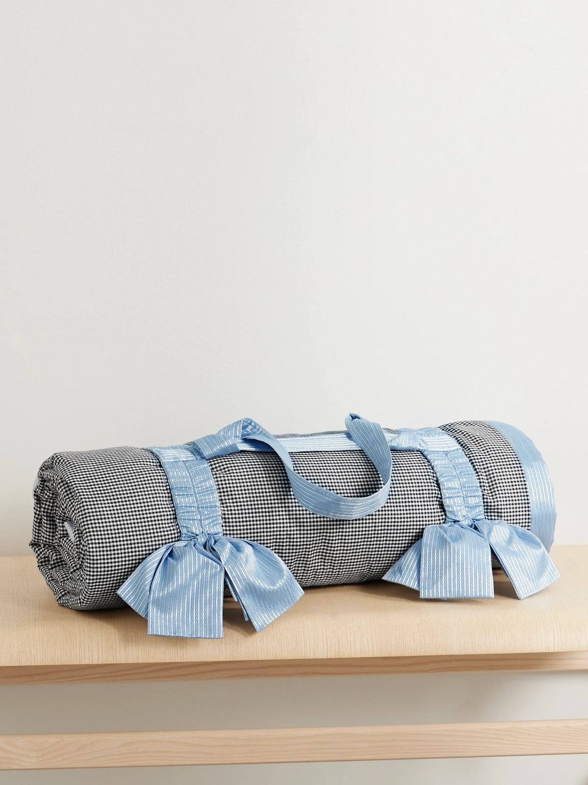 Jacquard-trimmed Bow-embellished Gingham Cotton Picnic Blanket And Carrier