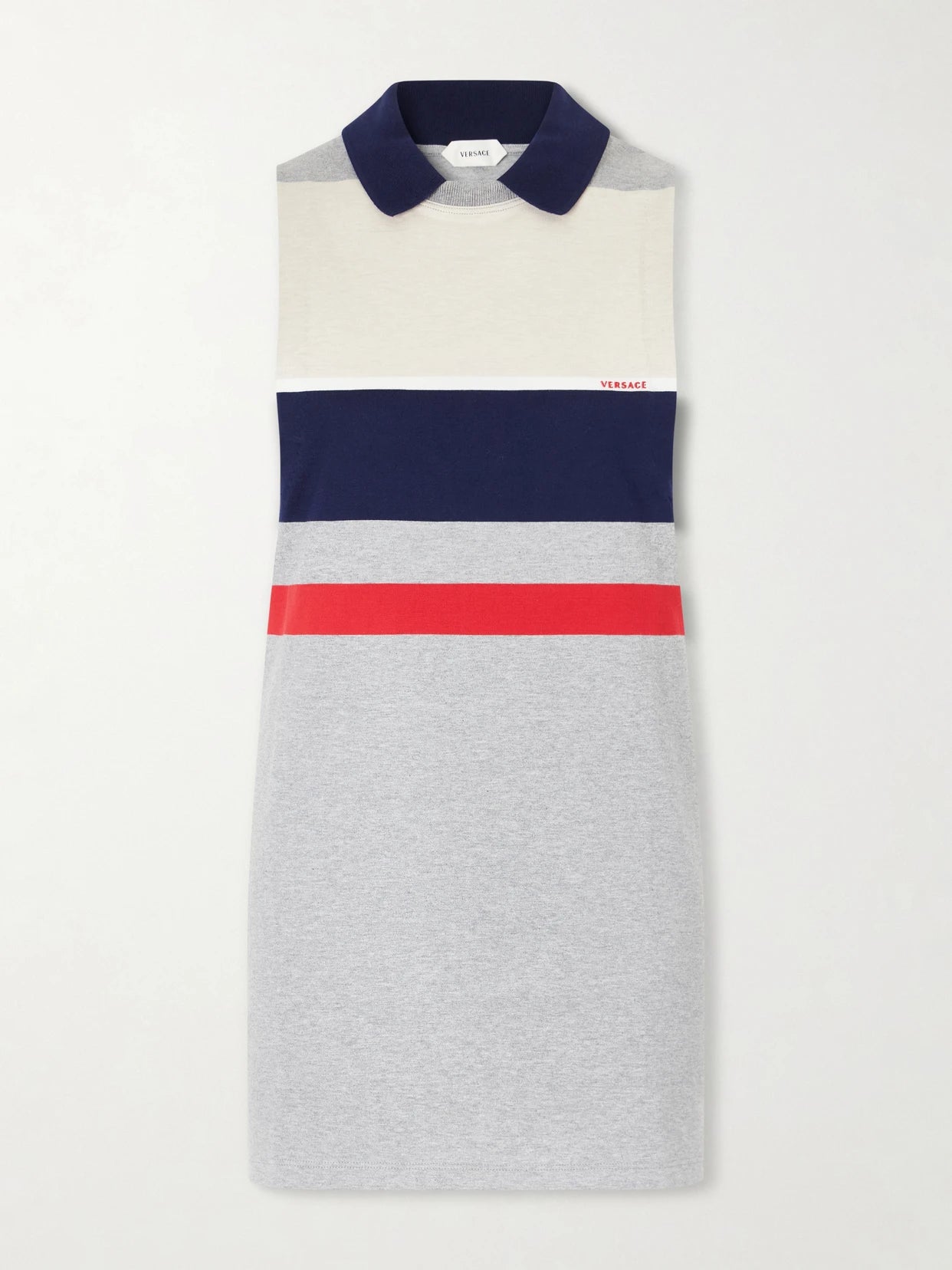 Sleeveless Embroidered Striped Cotton T-shirt