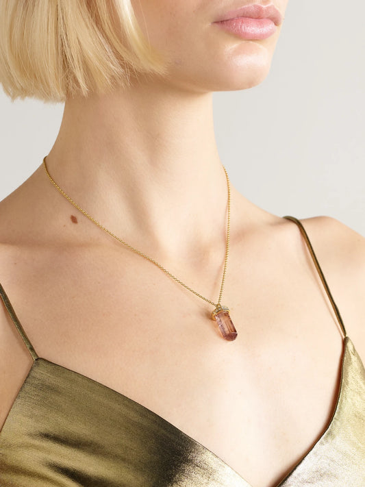 Image of Necklaces. Product name - Gold, Tourmaline And Diamond Necklace in Pink colour by brand - JIA JIA