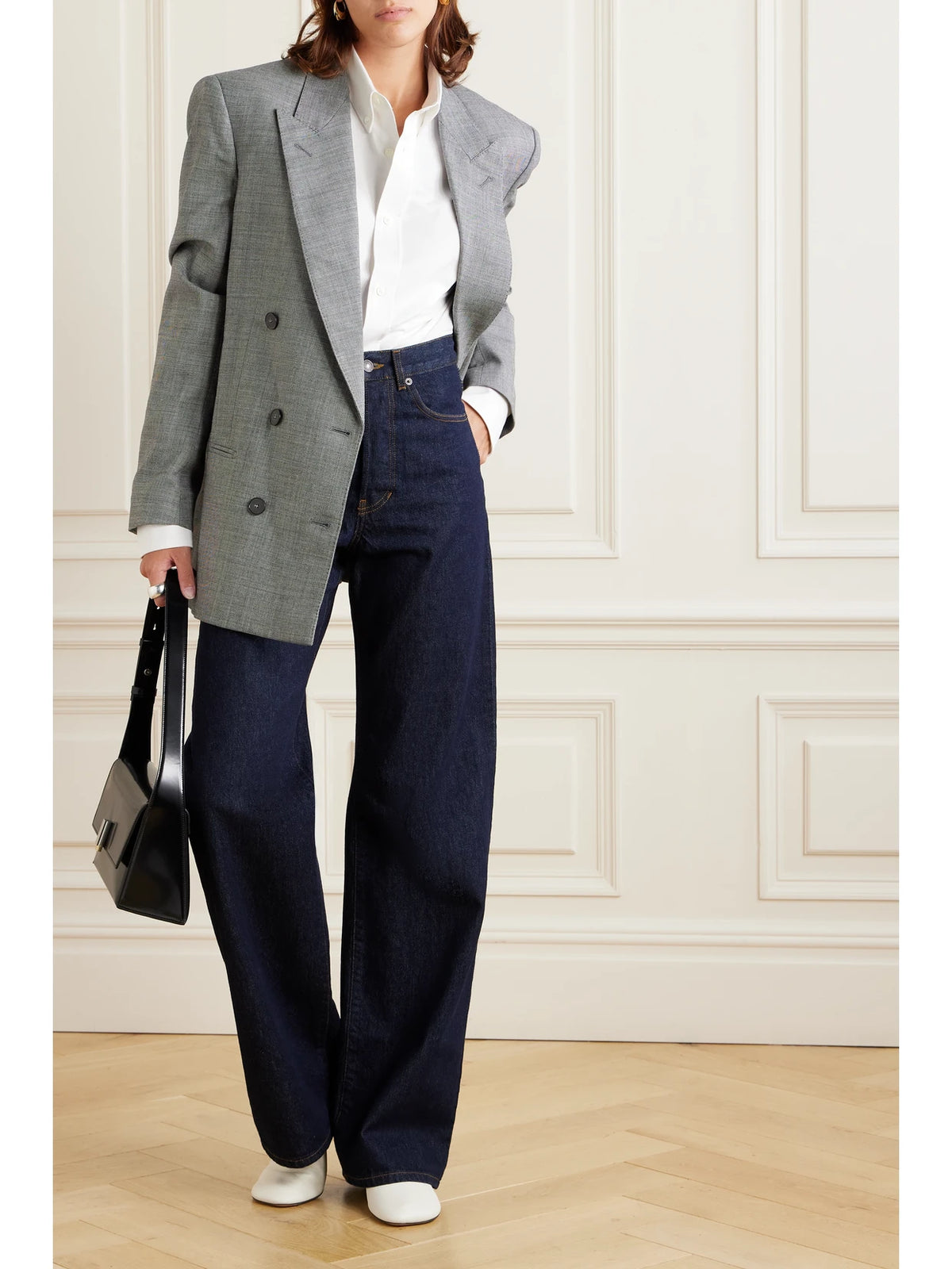 Image of a model wearing Tops. Product name - Adc Embroidered Cotton Oxford Shirt in White colour by brand - AMI PARIS