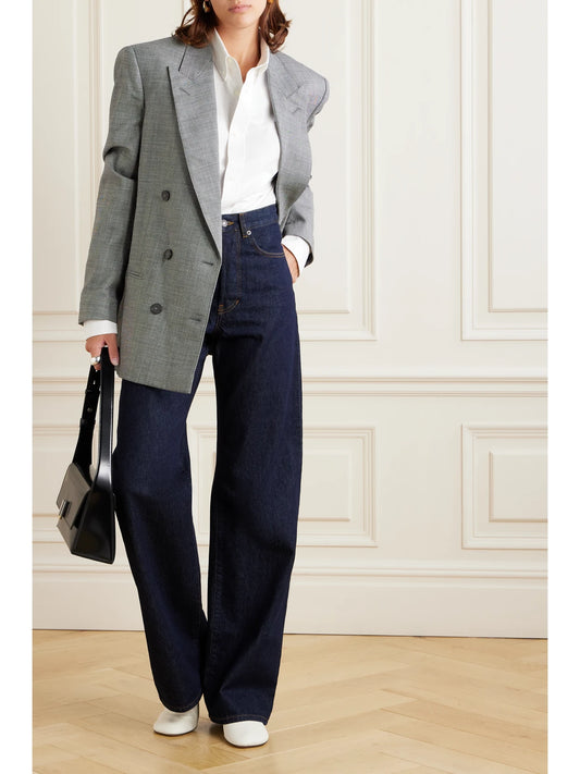 Image of a model wearing Tops. Product name - Adc Embroidered Cotton Oxford Shirt in White colour by brand - AMI PARIS