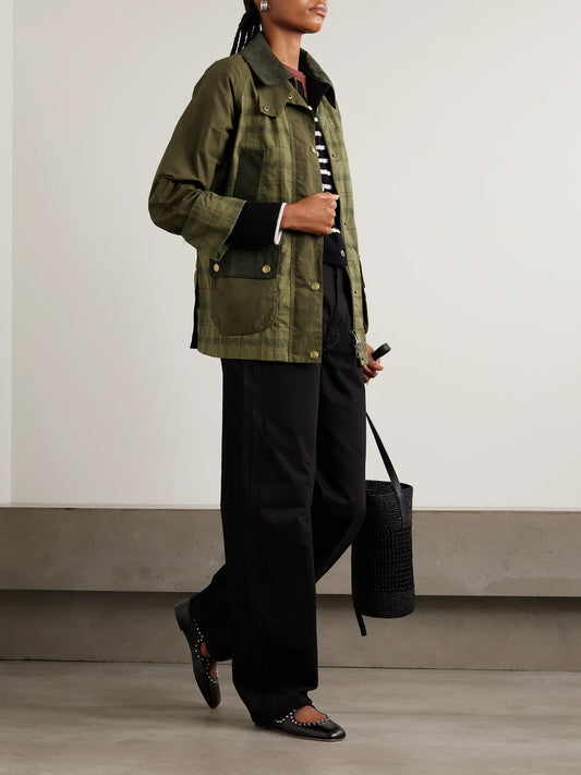 Image of Coats & Jackets. Product name - Beadnell Corduroy-trimmed Checked Cotton Jacket in Green colour by brand - Barbour