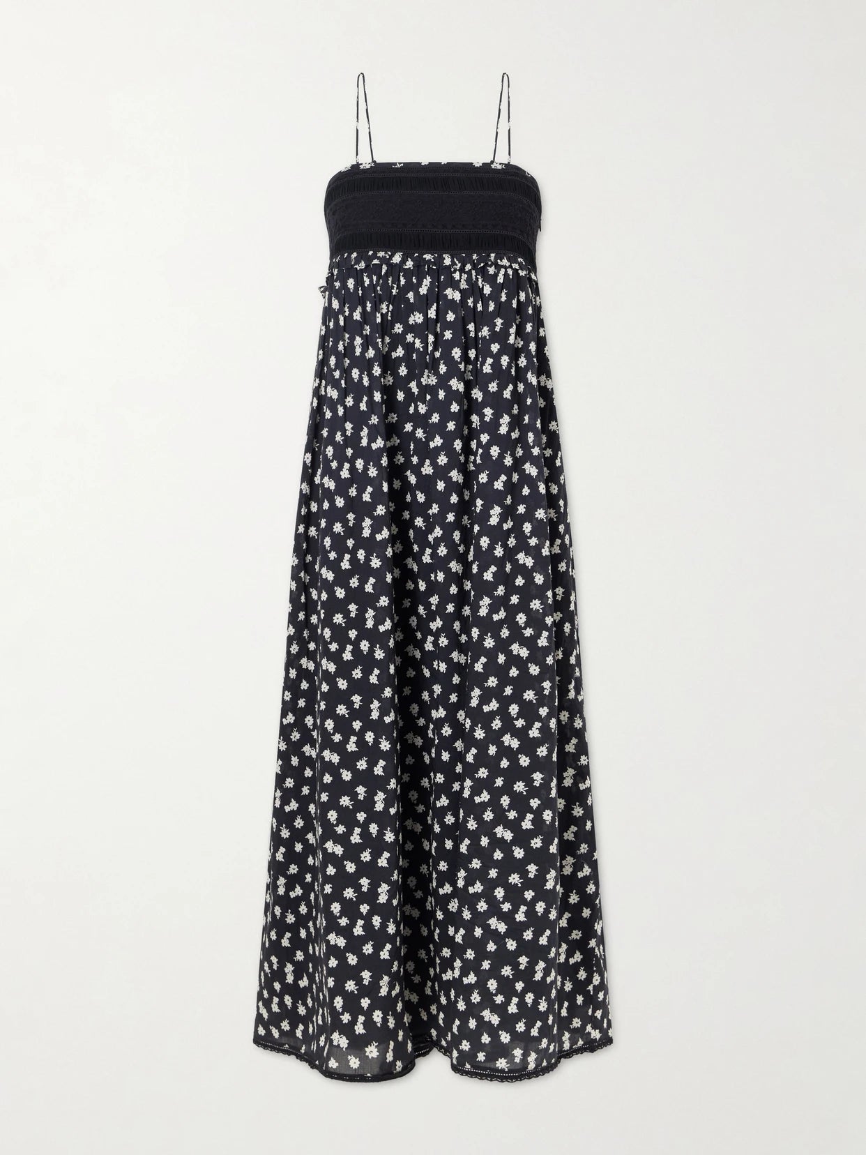 Danielle Floral-print Lace-trimmed Cotton Maxi Dress