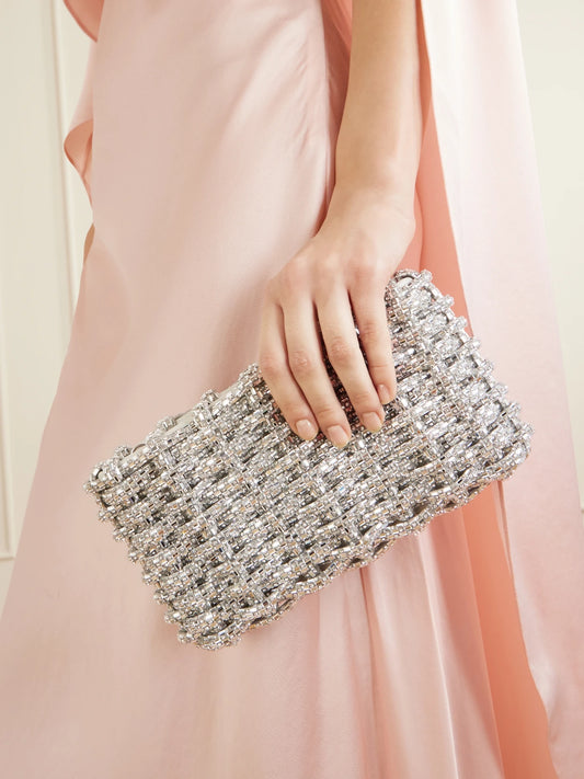 Image of Bags. Product name - Morgan Crystal-embellished Clutch Bag in Silver colour by brand - SIMKHAI