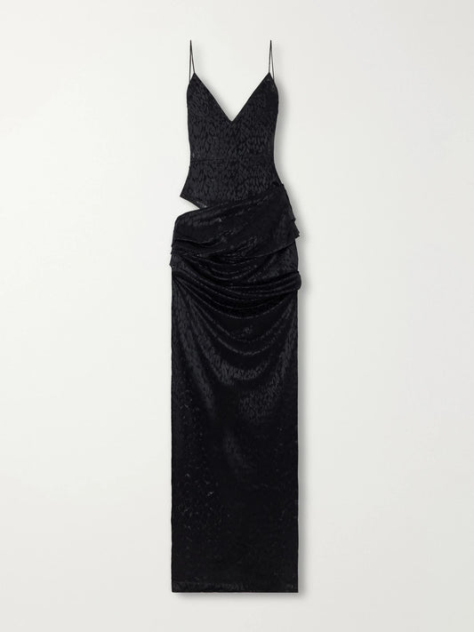 Alex Perry Bikini Asymmetric Draped Cut-out Leopard-print Lace Maxi Dress