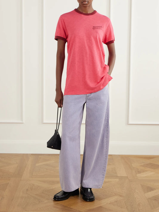 Image of Sleepwear & Loungewear. Product name - Cotton-jersey T-shirt in Pink colour by brand - Sanderlak