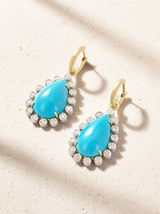 Irene Neuwirth Gemmy Gem 18-karat Yellow And White Gold Diamond And Turquoise Earrings
