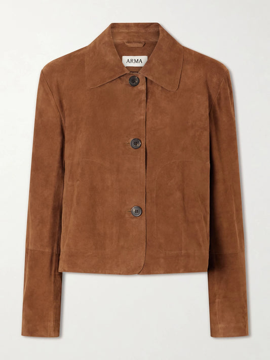 Image of Coats & Jackets. Product name - Emy Suede Jacket in Brown colour by brand - ARMA