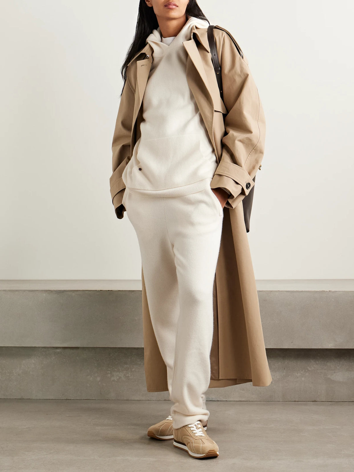 Image of Sleepwear & Loungewear. Product name - Cashmere Hoodie in Ivory colour by brand - God's True Cashmere