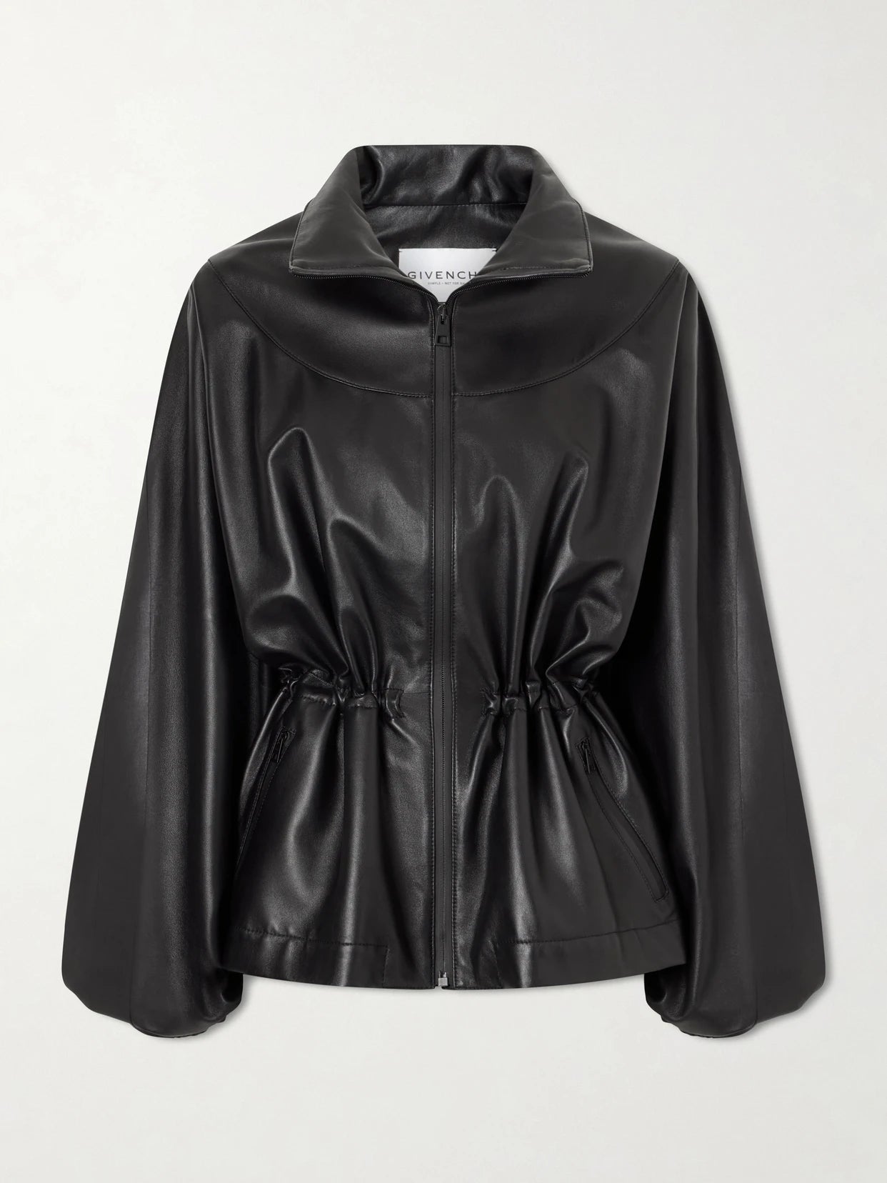 Image of Coats & Jackets. Product name - Gathered Leather Jacket in Black colour by brand - Givenchy