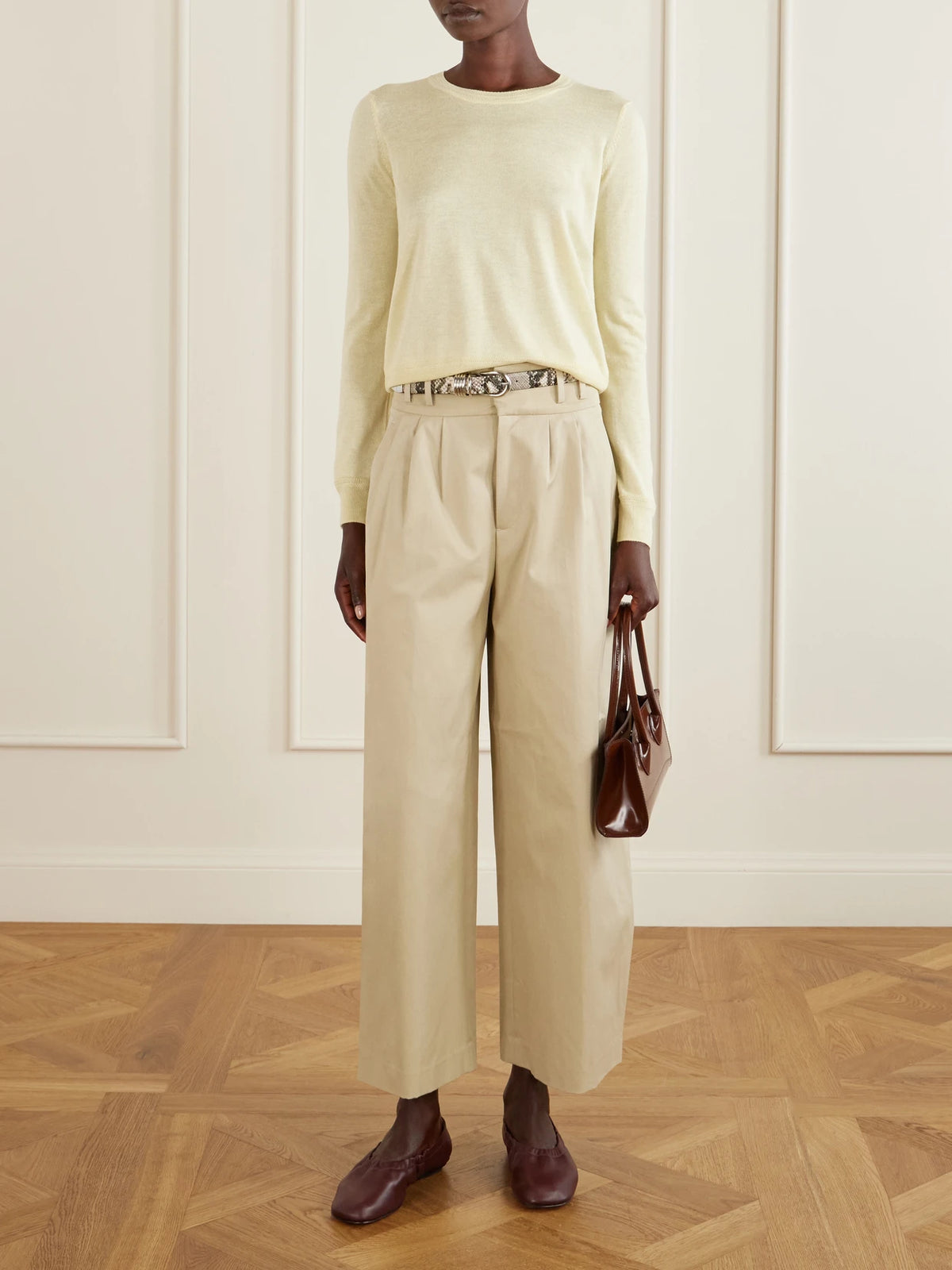 Image of Flats. Product name - Mica Gathered Leather Ballet Flats in Burgundy colour by brand - Le Monde Béryl