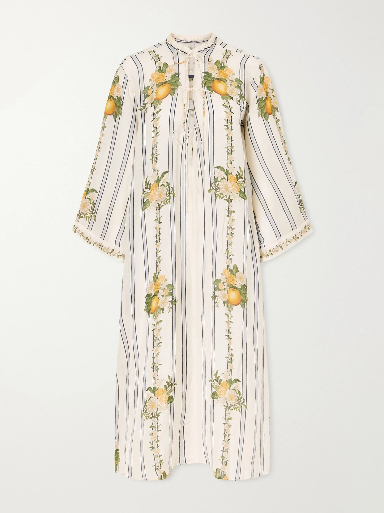 Image of Dresses. Product name - Datil Striped Floral-print Gauze Coverup in White colour by brand - Agua by Agua Bendita