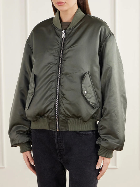 AGOLDE Frankie Reversible Plush And Satin Shell Bomber Jacket
