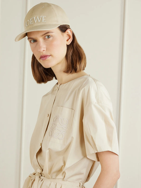 Image of Hats. Product name - + Paula's Ibiza Embroidered Cotton-twill Baseball Cap in Beige colour by brand - LOEWE