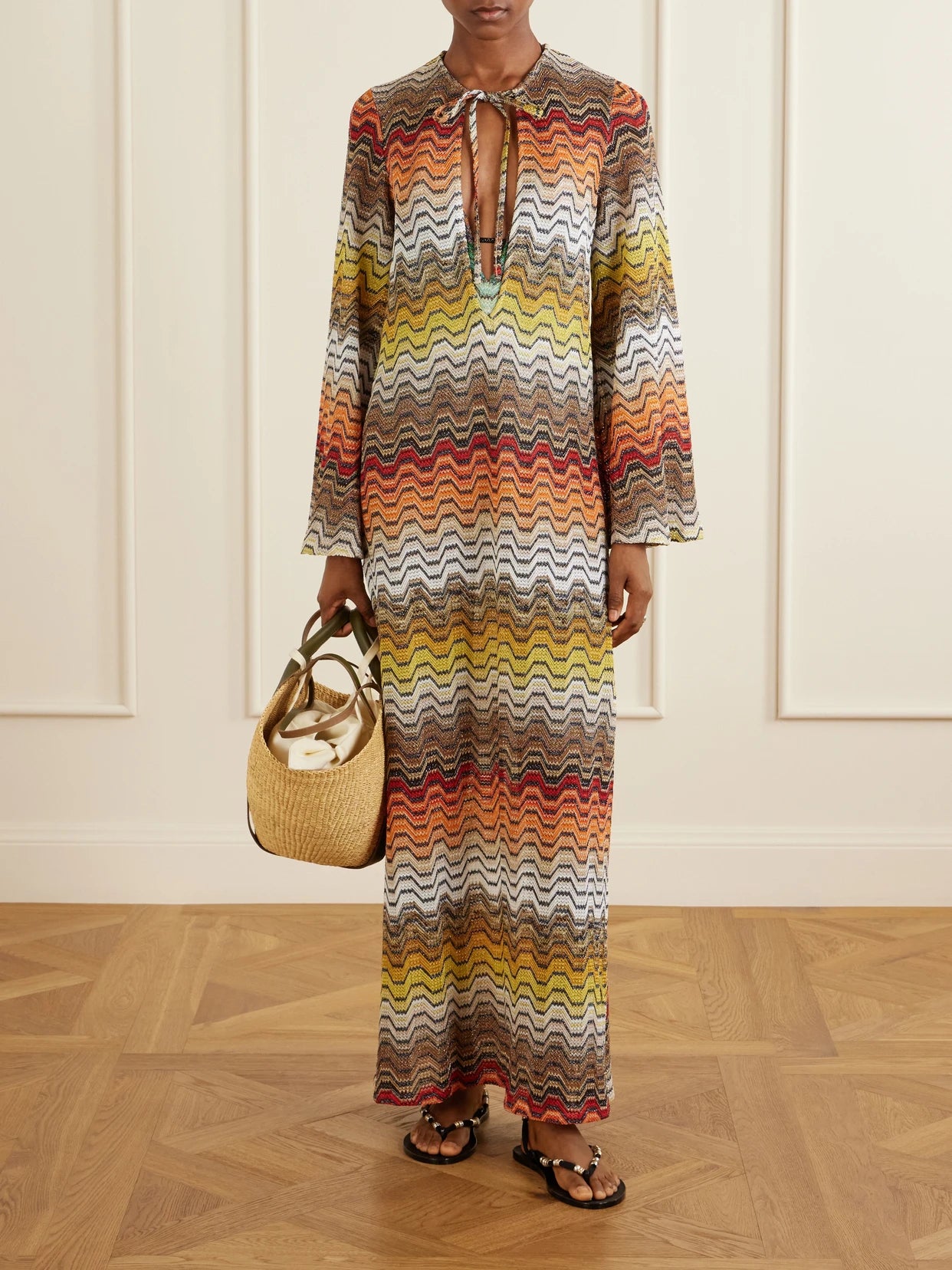 Image of Dresses. Product name - Mare Striped Metallic Crochet-knit Coverup in Multi colour by brand - Missoni