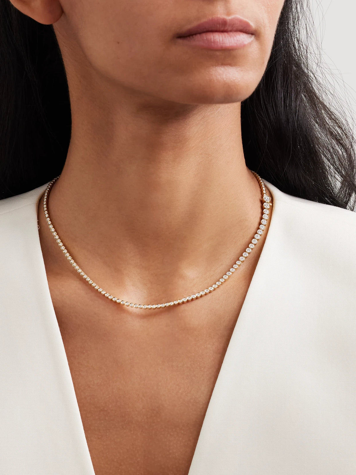 Image of Necklaces. Product name - Classic Tennis 18-karat Gold Diamond Necklace in Multi colour by brand - Sophie Bille Brahe