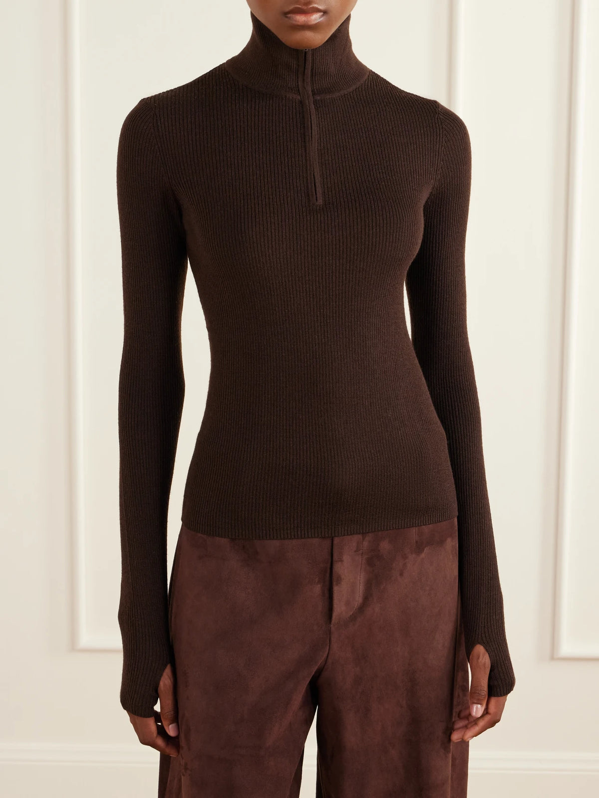 The Frankie Shop Sade Ribbed Wool And Silk-blend Half-zip Sweater
