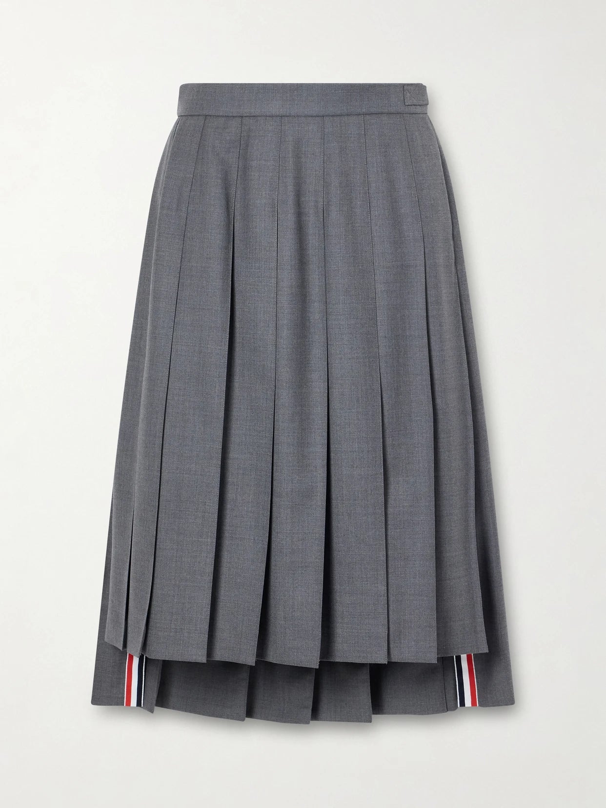 Asymmetric Grosgrain-trimmed Pleated Wool Midi Skirt