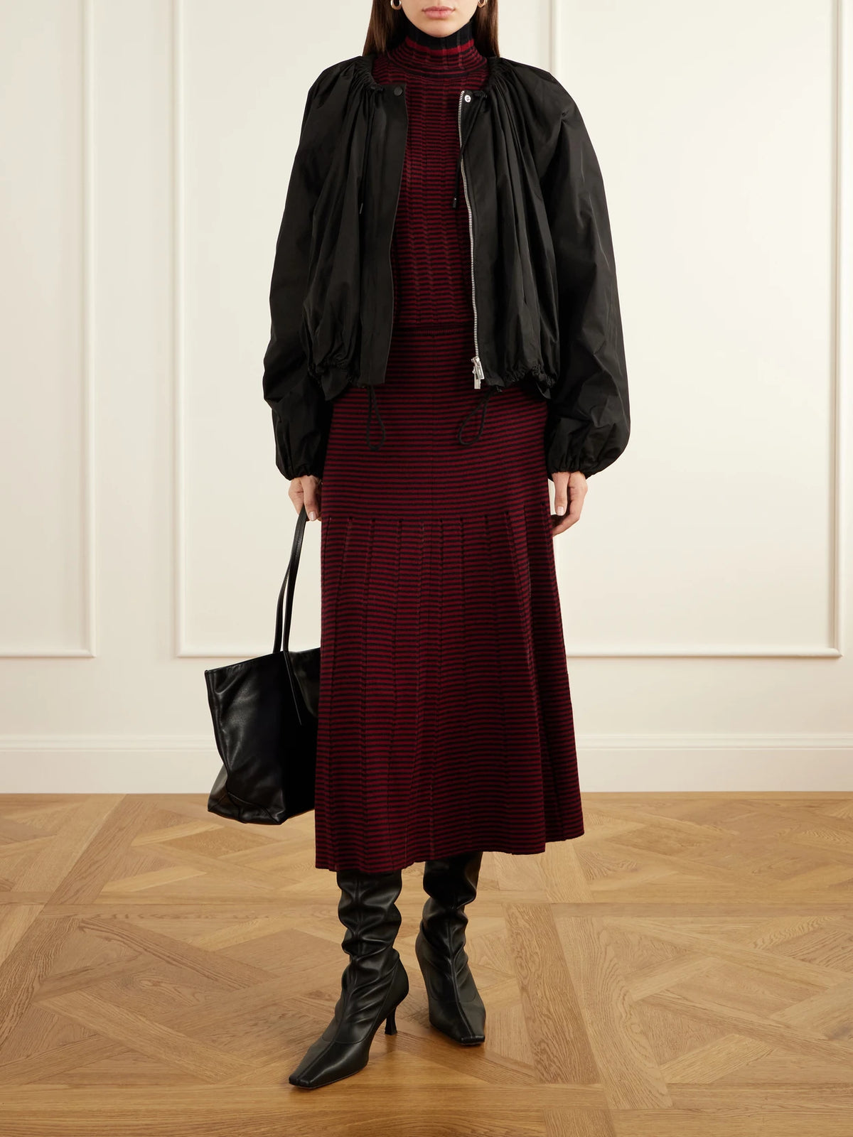 Image of Outfit Sets. Product name - Phyllis Striped Wool And Cotton-blend Maxi Skirt in Burgundy colour by brand - Proenza Schouler White Label