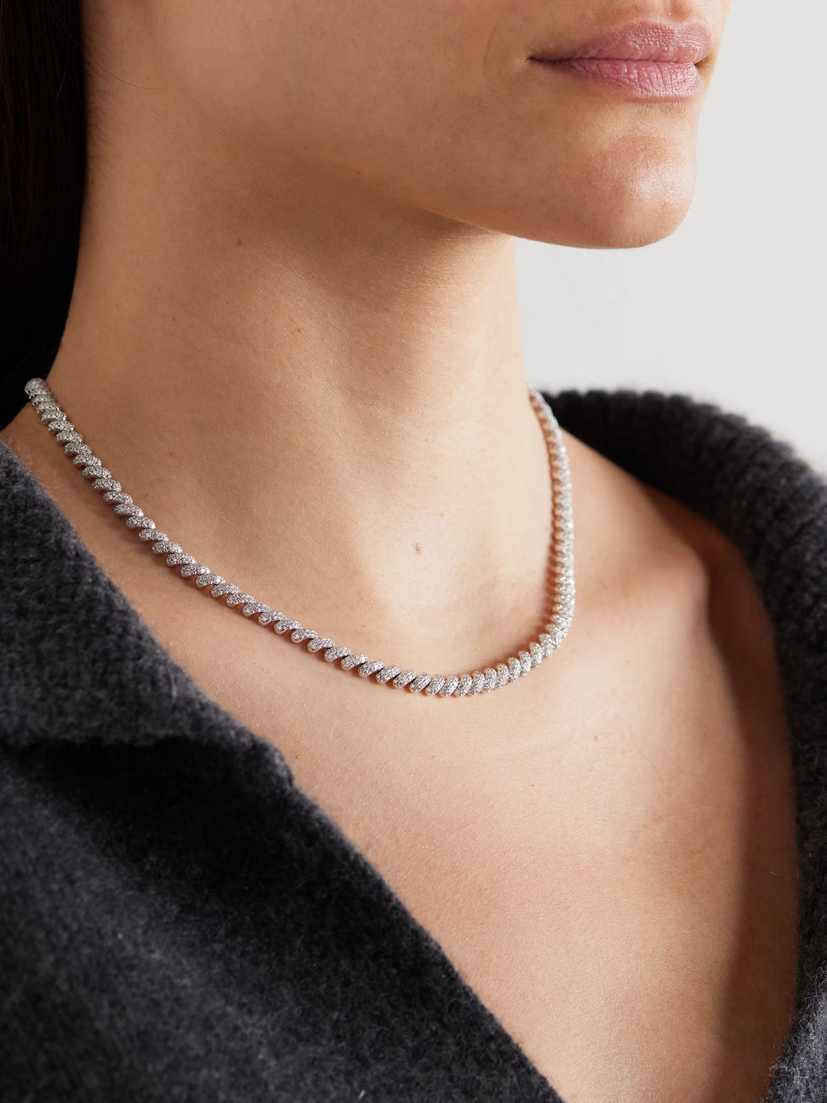 Image of Necklaces. Product name - 18-karat White Gold Diamond Necklace in Multi colour by brand - Anita Ko
