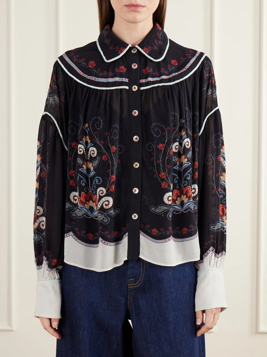 Farm Rio Nikita Printed Gathered Georgette Shirt