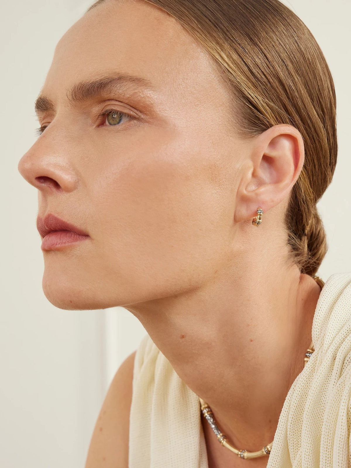 Image of Earrings. Product name - Sciura 14-karat Gold Rhodium-plated Diamond Hoop Earrings in Multi colour by brand - Lucy Delius