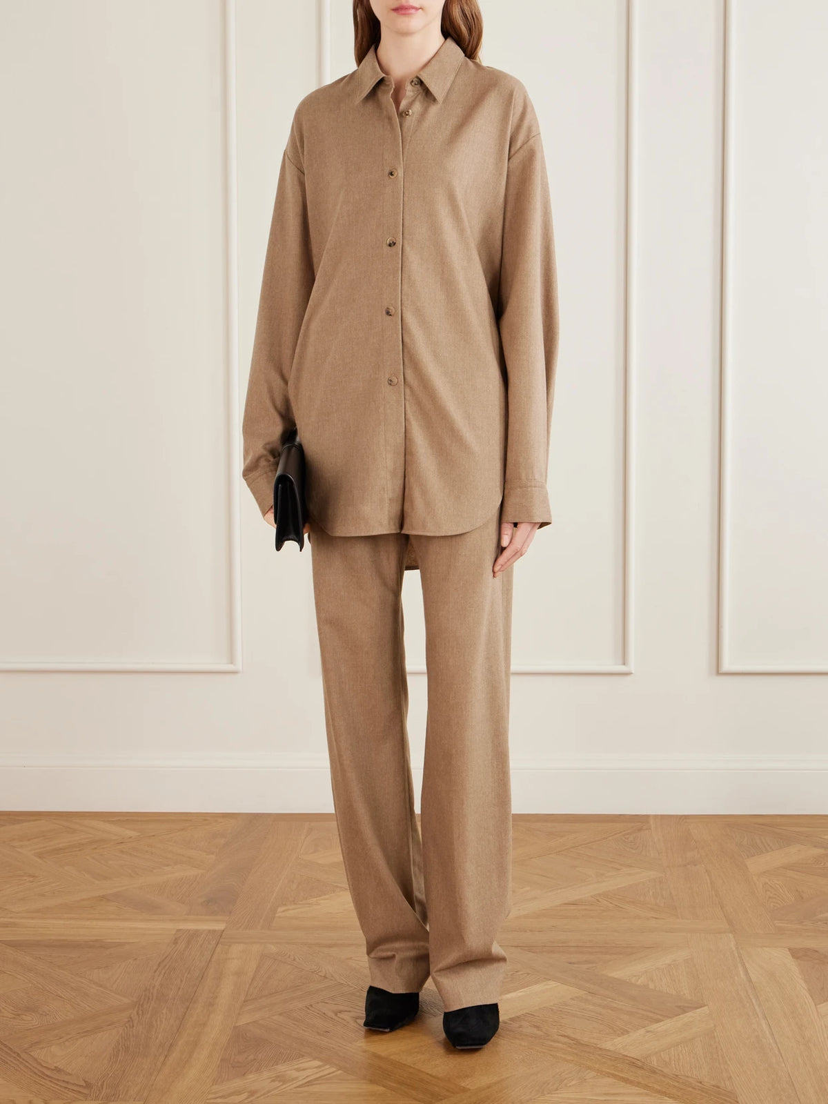 Image of Outfit Sets. Product name - Hunter Wool And Cashmere-blend Straight-leg Pants in Beige colour by brand - KHAITE