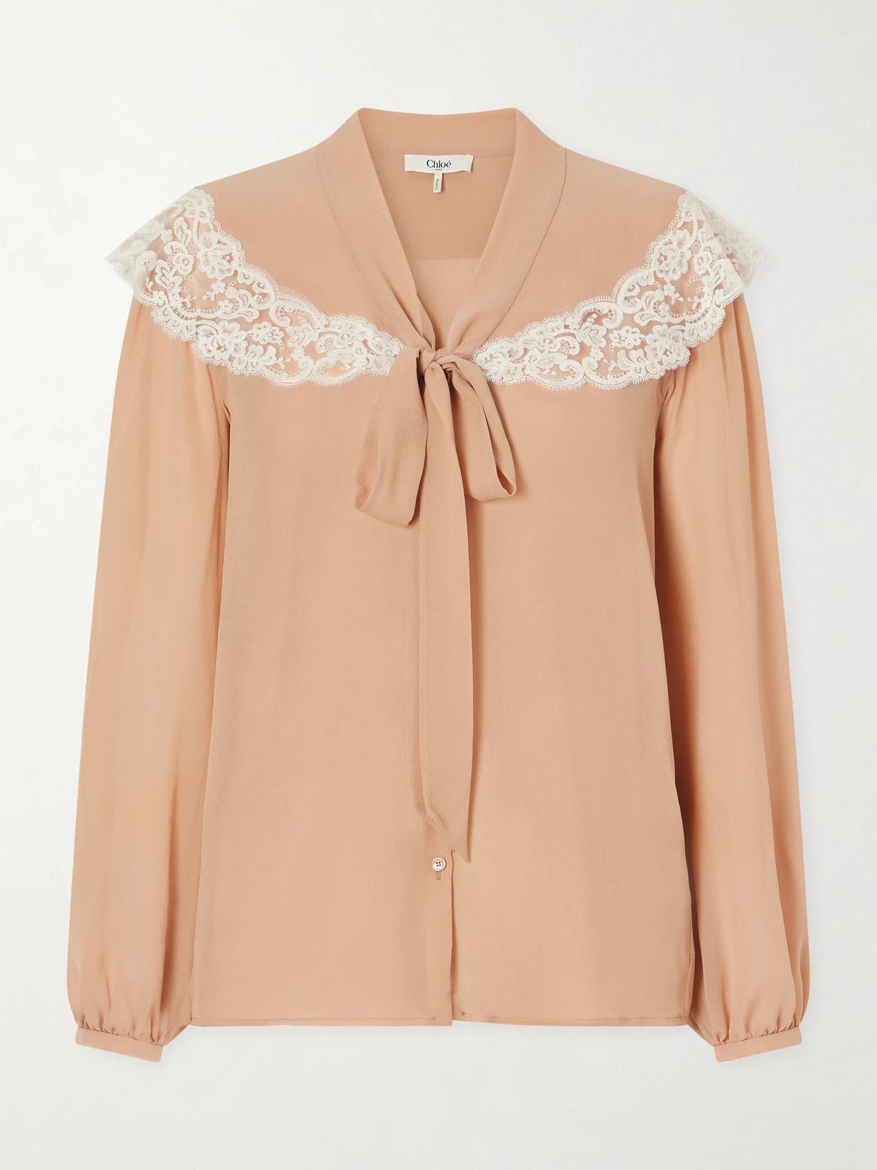Image of a model wearing Tops. Product name - Georgette Silk Blouse in Pink colour by brand - Chloé