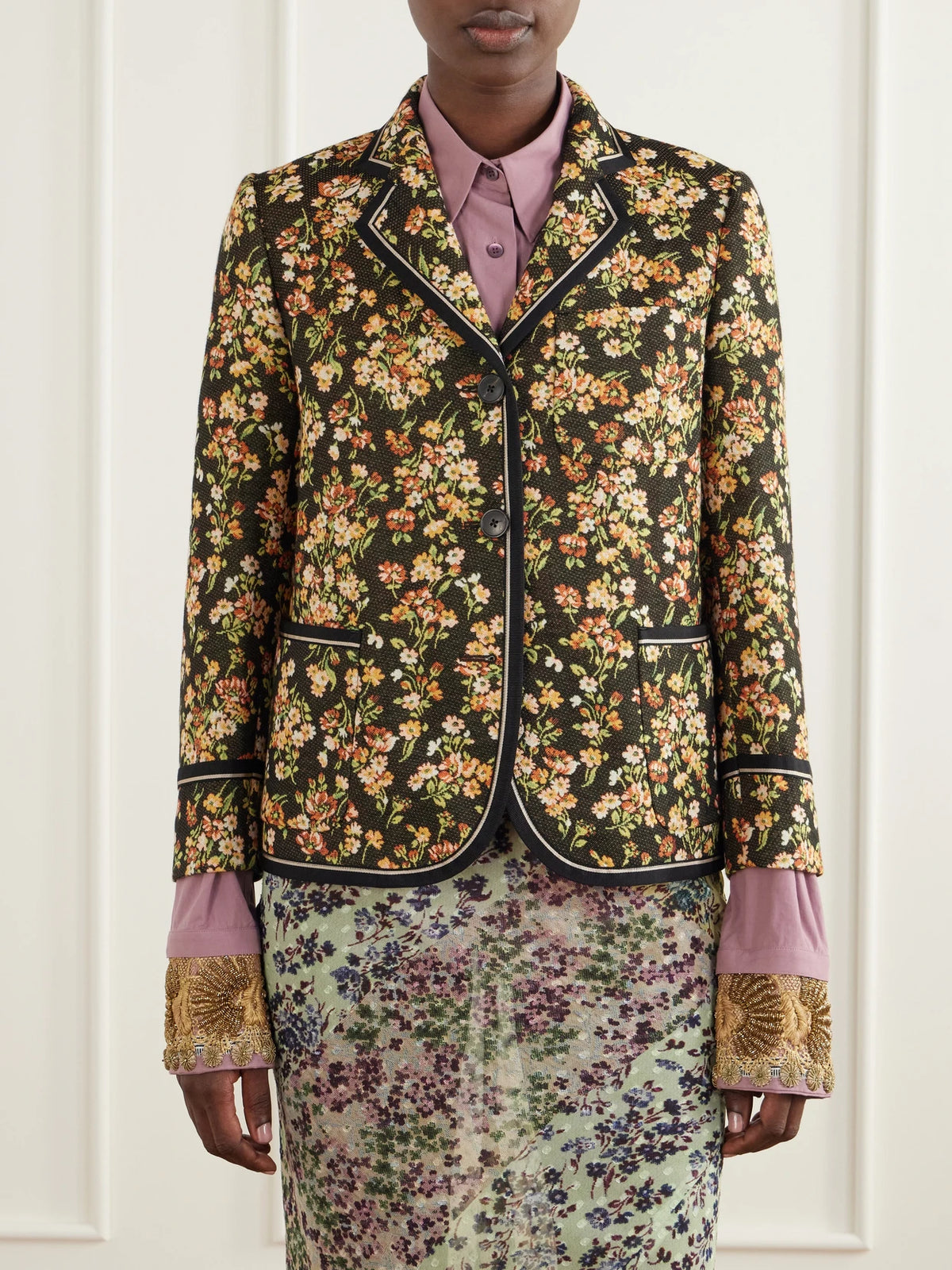 Dries Van Noten Floral-embroidered Cotton-blend Blazer