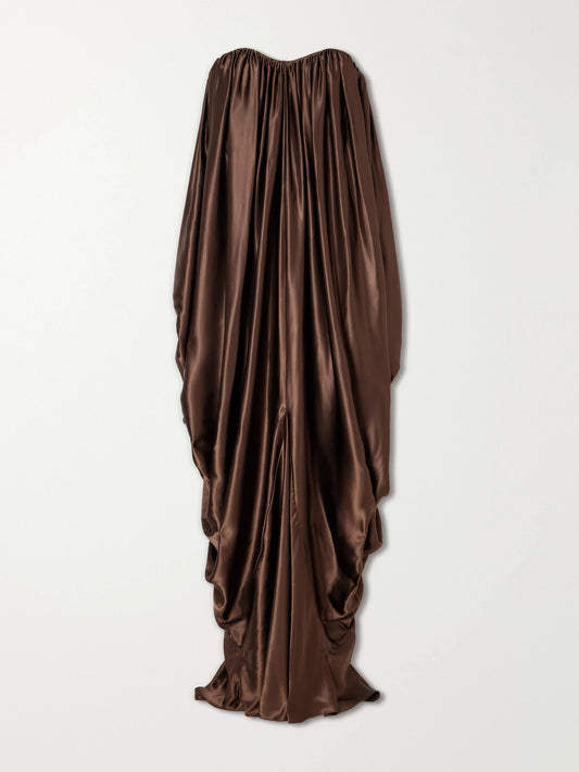 Abadia Draped Strapless Satin Gown