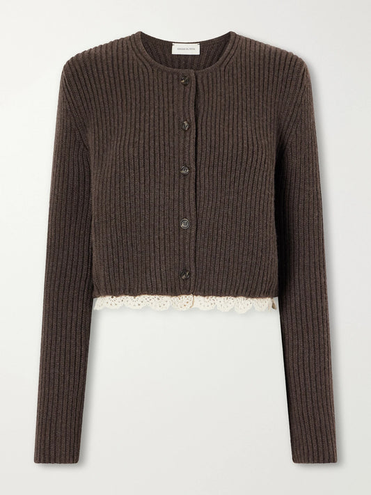 Magda Butrym Crochet-knit Trimmed Ribbed Cashmere Cardigan